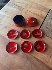 Vintage Lackdose China Lack Untersetzer bemalt Chinalack rot schwarz Holz ?