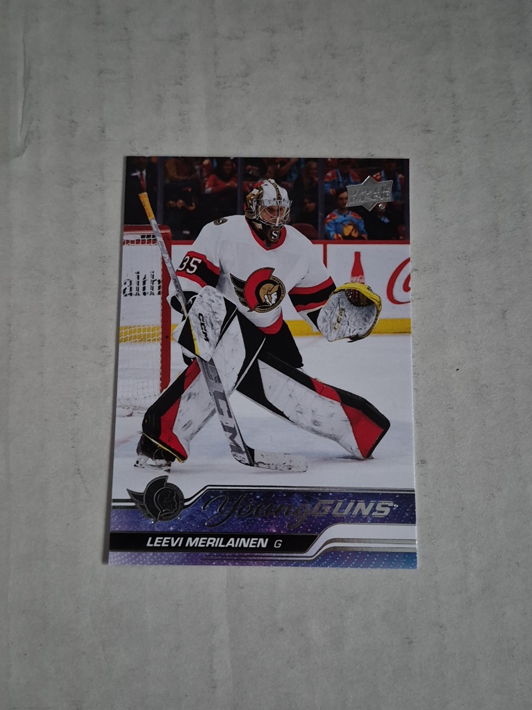  2023-24 Upper Deck Leevi Merilainen Young Guns Rookie #247 Ottawa Senators.
