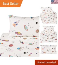 Outer Space Planet Rocket Travel Adorable Twin 100 Cotton 3 Pieces Sheet Set...