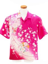 Upcycled Vintage Kimono Silk Hawaiian Aloha Shirt Mens XL Handmade AH100505
