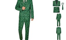 Men's St. Patrick's Day Suit 3 Piece Set Green Clover Printed Large My20262