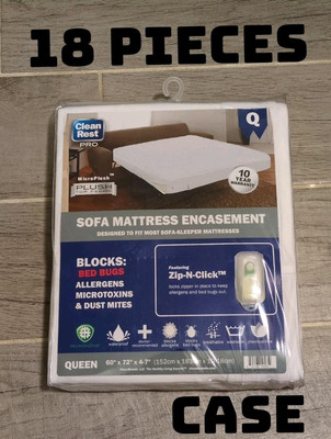 18 PACK Clean Rest Pro Sofa Mattress Encasement Queen 60''x72''x4-7'' Zip N Click