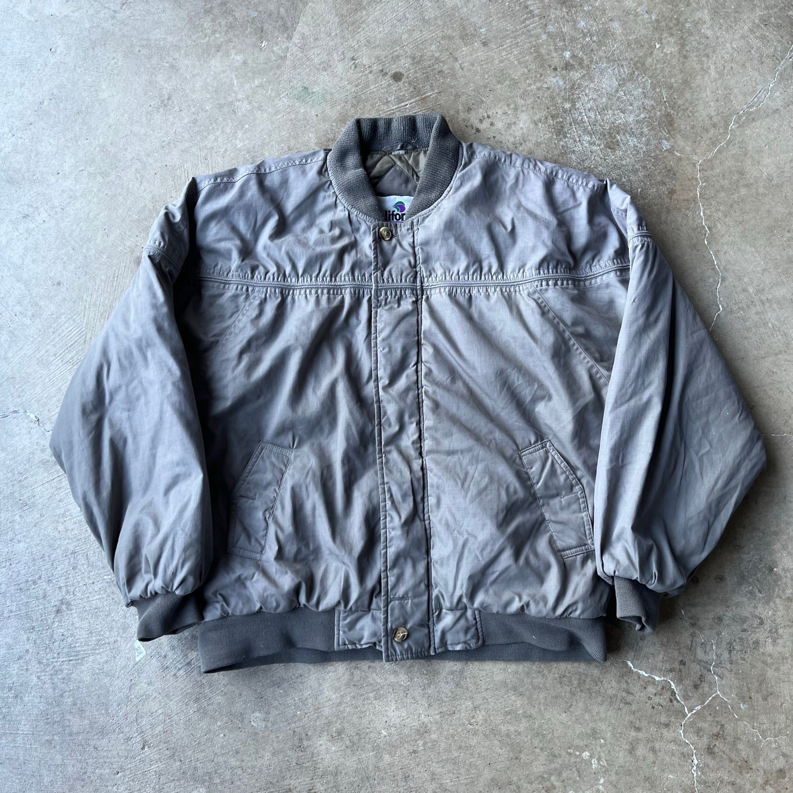 Vintage 80s Olive Green Nylon Puffer Jacket Coat Size Large