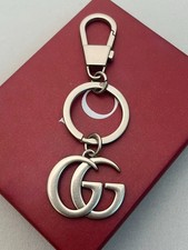 GUCCI Charm Logo GG Silver Design Keychain Gift Key Chain With Box