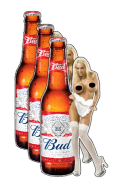 Pin Up Topless Beer Girl HQ 3 PC Sticker Set