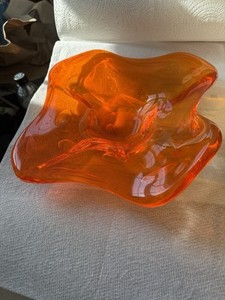 Murano Orange Glass Dish 11x11 With Controlled Bubbles 