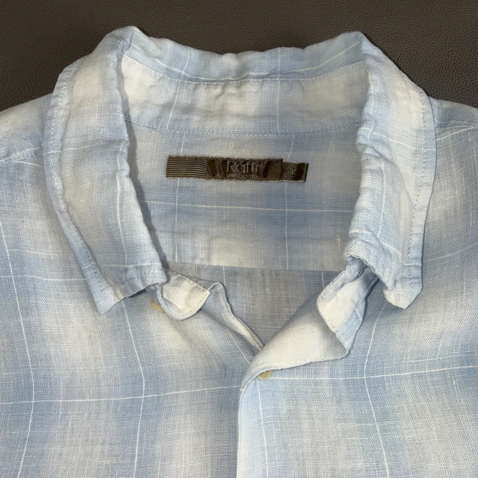 Camisa azul a cuadros de manga larga grande con botones de lino para hombre Raffi Linea Uomo Foto 4 de 4