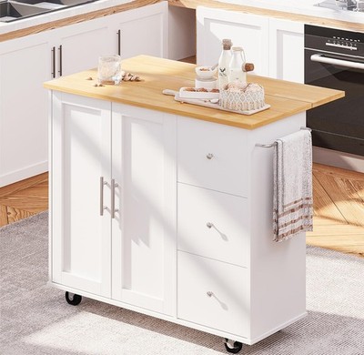 SUNLEI Kitchen Island with Storage Cabinet & Foldable Drop Leaf, Bu... Fast Ship