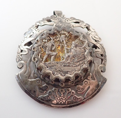 Vintage Peruvian Ornate Sterling Silver Storyteller Necklace Pendant Brooch Pin