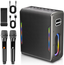 Karaoke Machine with Two Wireless Microphones, Powerful Portable Bluetooth Speak