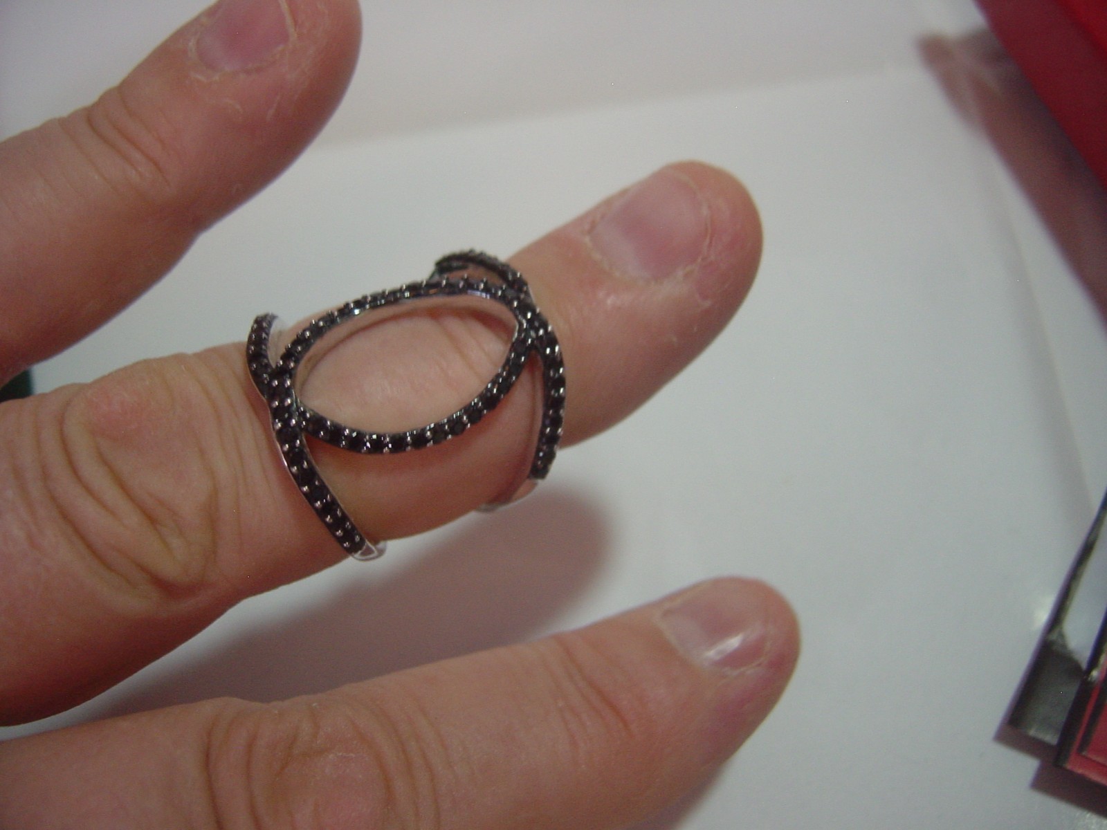 exquisite-solid silver large ornate black sparkli… - image 11