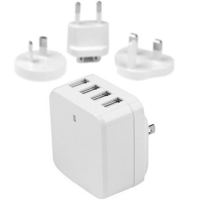 StarTech 4-Port USB Wall Charger for International Travel (34W/6.8A), White