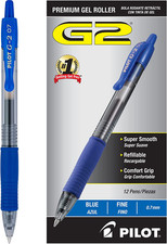 , G2 Premium Gel Roller Pens, Fine Point .7 Mm, Blue, Pack of 12