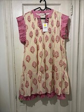 THML Pink and Cream Floral Ruffle Tiered Dress