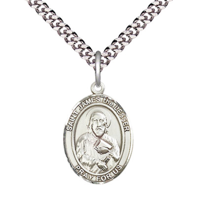 Sterling Silver Saint James the Lesser Medal 24'' Lobster Claw Chain Necklace