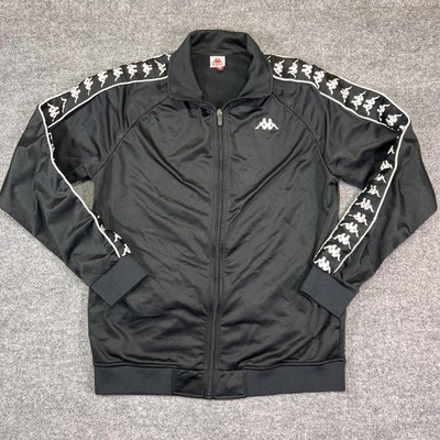 Kappa Jacket Mens Large Black Logo Tape Track Full Zip Lightweight Athletic