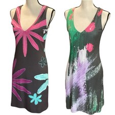 Nally & Millie Reversible Sleeveless Tank Dress Low V Neck Abstract Size Small
