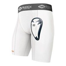 Shock Doctor Core Double Compression Shorts w Bioflex Cup, LARGE, 34-36 White