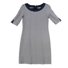 Nautical Navy White Striped Sheath Dress Elbow Sleeve Scoop Neck Textured Knit