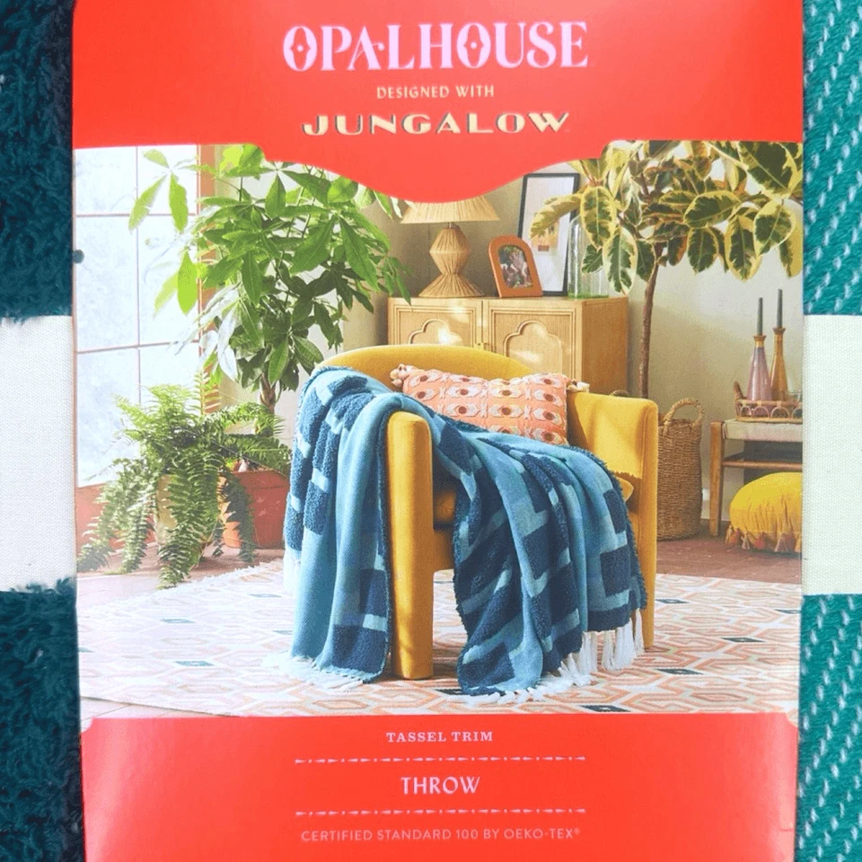 "Manta OpalHouse diseñada con borla verde azulado Jungalow 50"" x 60""" Foto 2 de 3