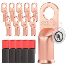 10 PCS UL Listed 8 AWG 5/16" Battery Cable Lugs, Heat Shrink Ring Terminals ...