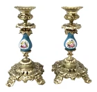 Pair Of Bronze And Porcelain Candle Holders From Paris 19th Century Napoleon III