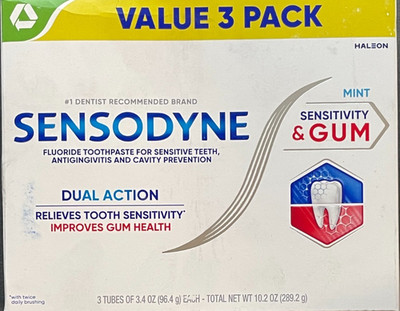 Sensodyne Toothpaste Sensitivity Gum and Enamel, 3.4 Ounce (Pack of 3)