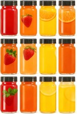 12 Pack 2 oz Glass Shot Mini Bottles with Black Lids - Reusable Leakage-Proof Sm