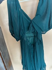 Dress green flowy short sleeve open back knee length back tie xl Christmas dress