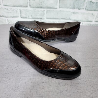 Trotters Womens 11 Arnello Closed Toe Ballet Flats Brown Faux Crocodile Texture