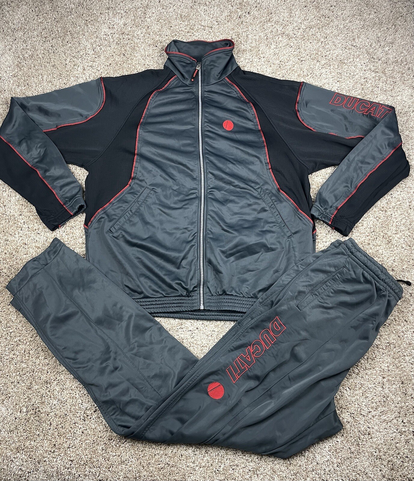 Ducati Asics Track Suit XL Mens Gray Full Zip Straight Leg