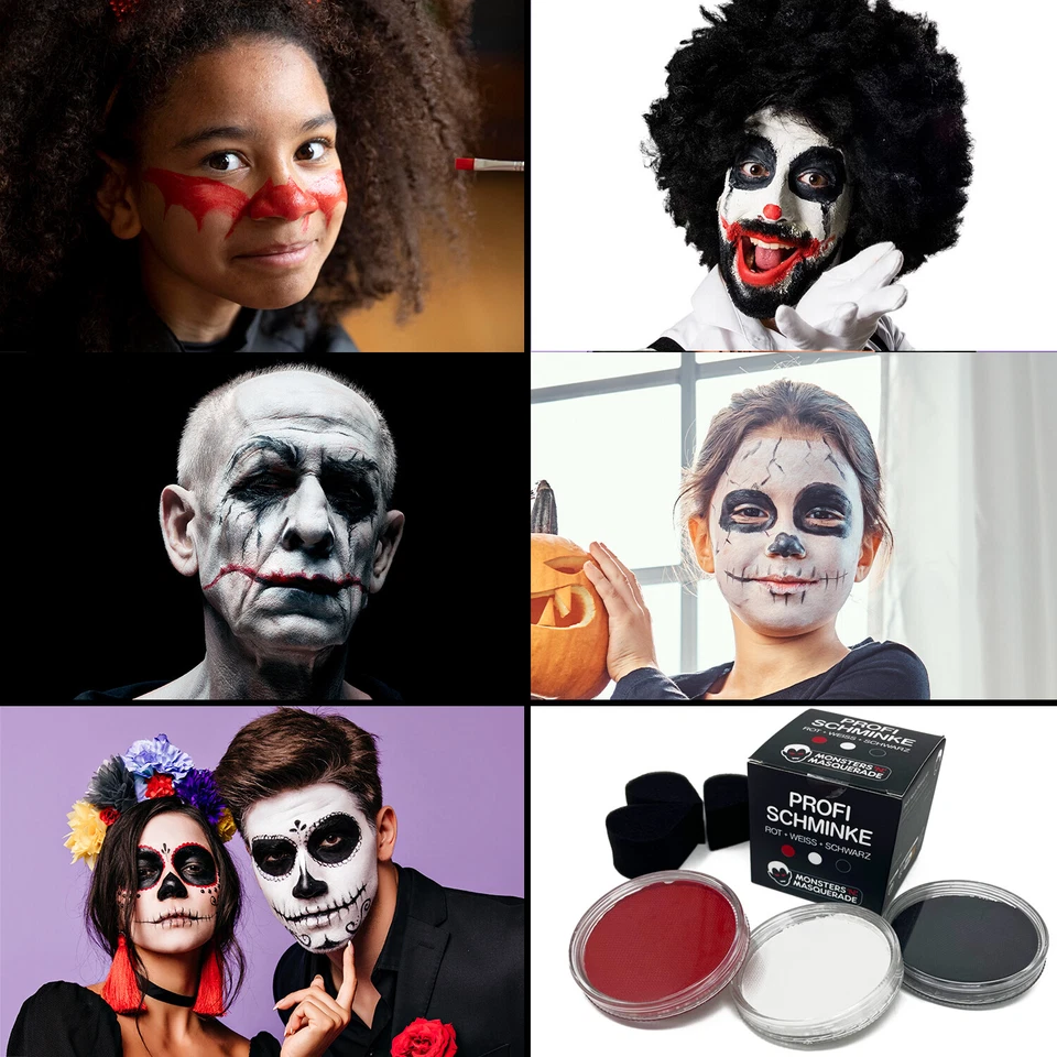 Profi Aqua Schminke | Schwarz + Weiss + Rot - Halloween Theaterschminke Makeup - Bild 2 von 4