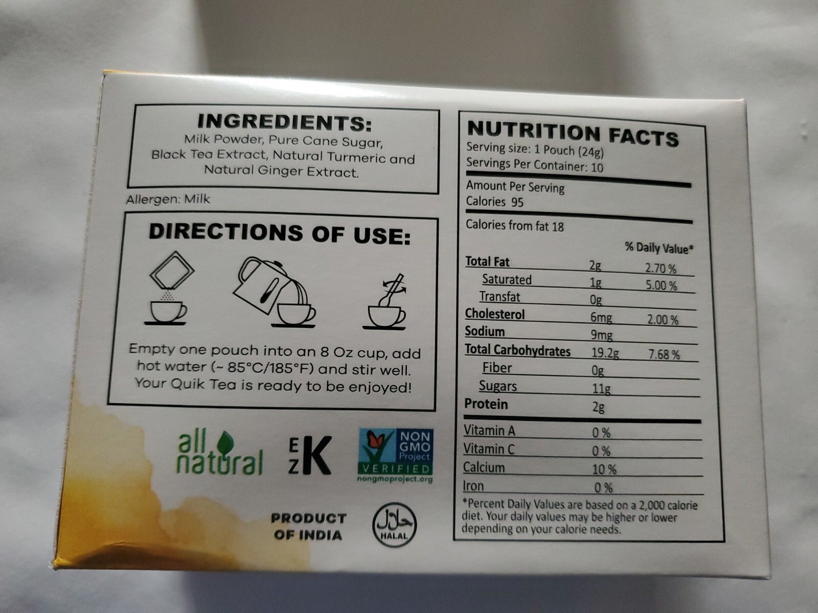 2delicious Quik Tea Unsweetened Turmeric Ginger Chai Instant Mix I Ship