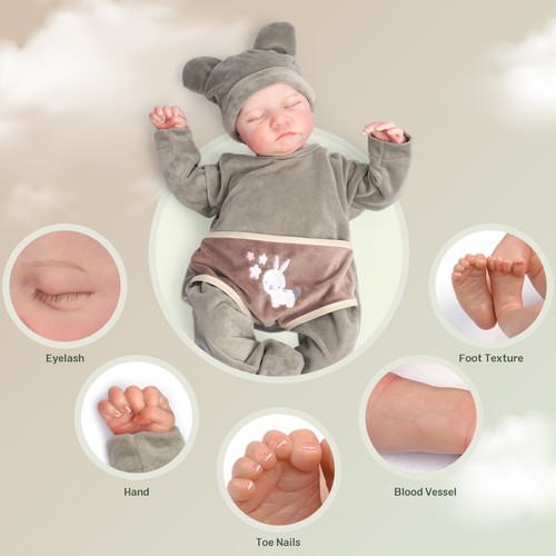 17'' Lifelike Reborn Baby Dolls Levi Boy Full Body Vinyl Anatomically Baby Dolls - Picture 2 of 8