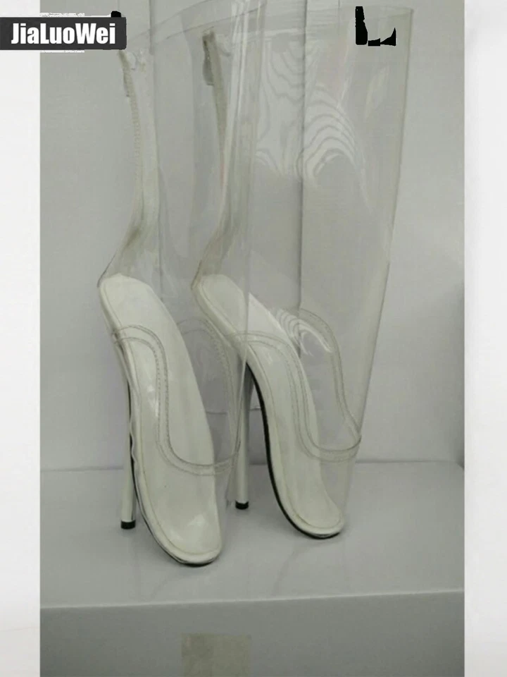 Mujeres 18 cm Stiletto Tacón Alto Cremallera Ballet Transparente Medio Pantorrilla Botas Discoteca Talla Foto 3 de 4