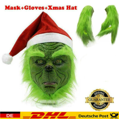 Grinch Vollkopf Latex Maske Perücke Xmas Hut Monster Kostüm Christmas Party DHL