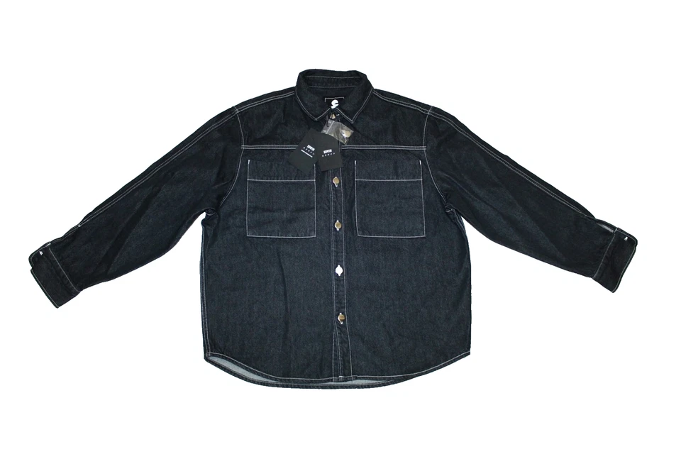 NWT! Edwin Men's Ranell Cotton Lyocell Black rinsed Raw Denim Baggy Overshirt. - Image 4 of 4
