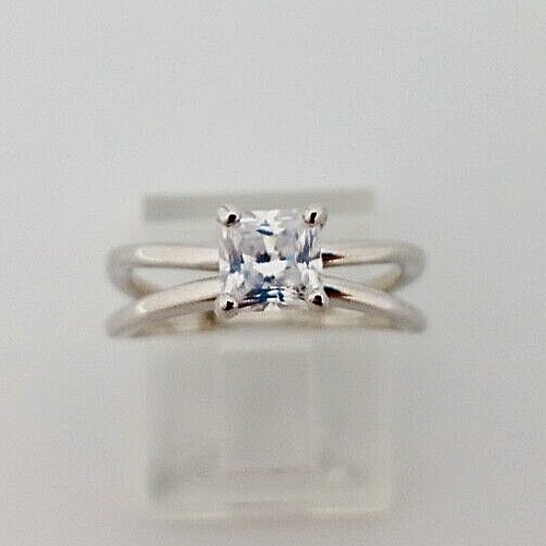 Open Split Solitaire Princess Cut CZ Engagement W… - image 1