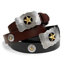 Texas Star Conchos Belt Genuine Full Grain Leather Western Belt 1-3/8" Wide