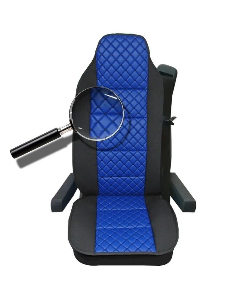 For Volvo FH FH16 Truck 2012+ Blue Leatherette & Premium Fabric 2X Seat Covers Foto 2 de 2