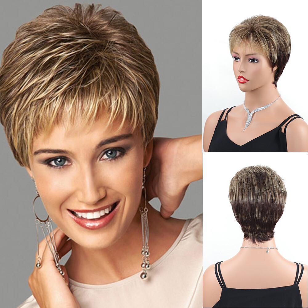 Short Layered Brown Mix Chic Cut Synthetic Hair Wigs Women  display picture 1