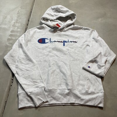 Champion Reverse Weave Script Logo Hoodie Sweatshirt M USA Flag