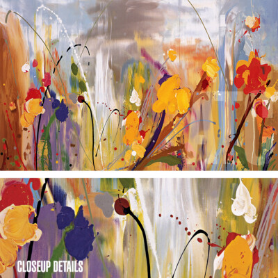 36W''x24H'' BRYONY by DANIEL PHILL - VIVID FLORAL SPATULA-STYLE EXPLOSION CANVAS