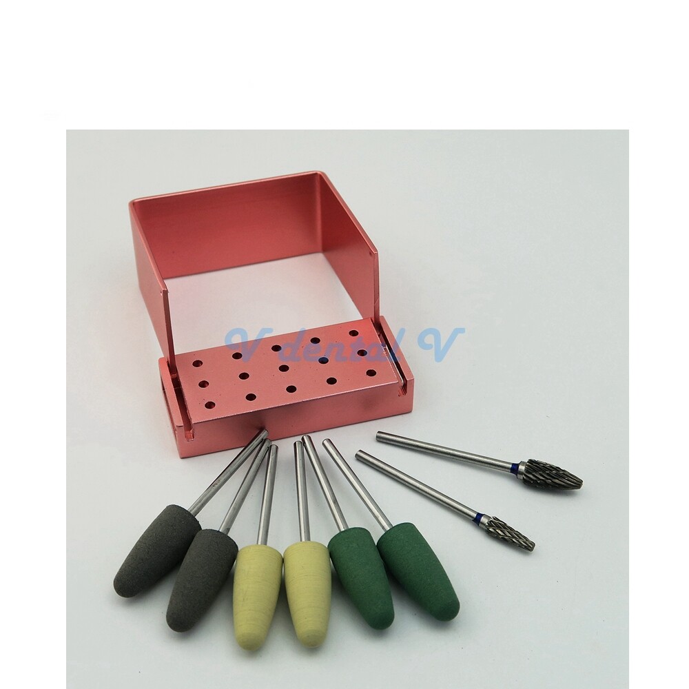 8pcs HP Dental Acrylic Polishing Burs Kit and 1pc 15 Holes Bur Holder