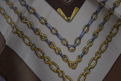 New Cartier Must de Cartier Paris Silk Scarf Brown Gold Beige Logo