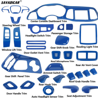 30x Blue Interior Full Set Panel Decor Cover Trim Kit for Dodge Challenger 2015+
