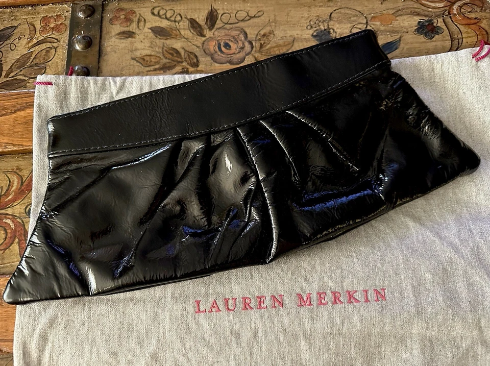 Lauren Merkin女式黑色漆皮手拿包 — 第 3/4 张图片