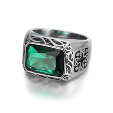Cool fashion 316L stainless steel vintage silver ring green stone rings for men