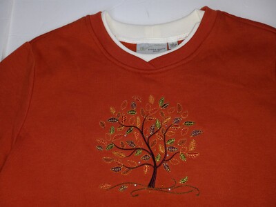 Studio Works Rustic Autumn Leaves Pullover Sweater Women's Large NWT MSRP $36