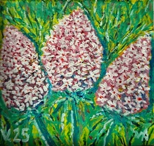 Oil Painting Purple Flowers Miniature Impasto Signed by the author On the organ